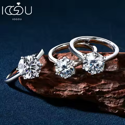 IOGOU 2/3ct 4ct Solitaire Moissanite Diamond Engagement Ring S925 Real 925 Silver Promise Rings for 