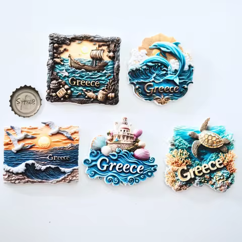 1pc, Greece ocean Fridge Magnets, Ocean Scenery Fridge Magnets, Sunset Fridge Magnets, Greece Touris