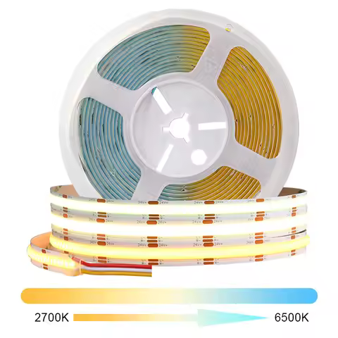 CCT COB LED Strip 5mm/8mm/10mm High Density 608 LEDs/m Flexible Dimmable FOB Led Tape 2700K to 6500K