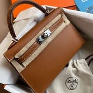 ::HERMES:: MINI KELLY 2代 銀棕色