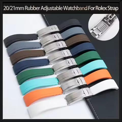 20mm 21mm Rubber Adjustable Watchband For Rolex Strap Daytona Submariner GMT SEAMARSTER OYSTERFLEX S