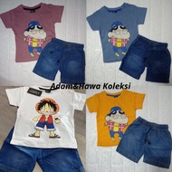 T.SHIRT AND JEAN BOY/BAJU DAN SELUAR JEANS PENDEK/set malaysia