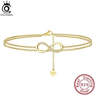 ORSA JEWELS 925 Sterling Silver Infinity&amp;Satellite Layered Anklets For Women Summer Foot Bracelet Ankle Straps Jewelry SA16
