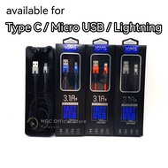 MDC IOVIS 3.1A Quick Charge Fast Charging 3.0 Data Cable for Micro USB Type C Lightning for All Smar