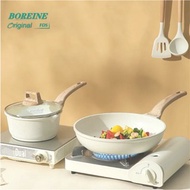 BOREINE Non Stick Frying Pan Milk Pot With Lid Cookware Set Ceramic Coating Induction Electric Gas S
