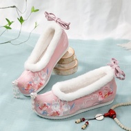 New Style Fleece Lining Hanfu Shoes Female Students Embroidered Shoes Female Matching Hanfu Inner Heightening