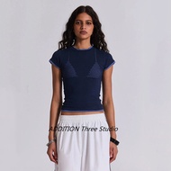 เสื้อยืดคอกลมแขนสั้นทรงเข้ารูปสไตล์ Jaded London ฤดูใบไม้ผลิและฤดูร้อน ชุดชั้นในสองชิ้นปลอม แฟชั่นลำ