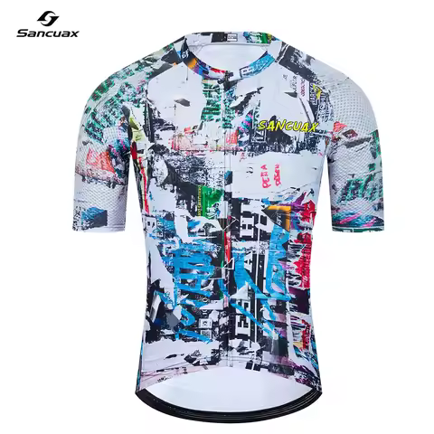 SANCUAX Fashion Graffiti Cycling Jersey Summer Short Sleeve Cycling Racing Tops Man's Cycling Maillo