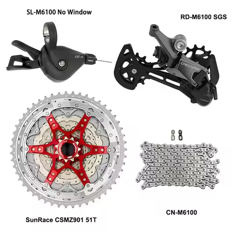 SHIMANO 1x12 Speed MTB Groupset M6100 Derailleur Shifter 11-51T SunRace CSMZ901 Cassette HG Mountain