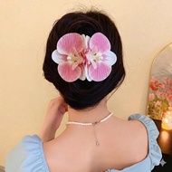 Pearl orchid butterfly hair clip with 2 3D flowers, lady's beach clip KHL2H09 m2