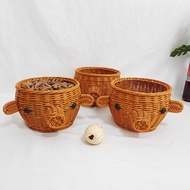 Imitation Rattan Woven Storage Basket Creative Fruit Plate Fruit Basket Pig Head Shape Imitation Rat