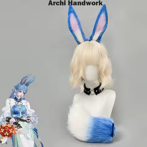 Archi Handwork Naraka: Bladepoint Bunny Fluffy Tail Headwear Animal Rabbit Hair Hoops Fursuit Orc Co