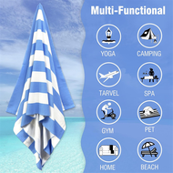 Large Oversized Beach Towel - 35 X 70 Inch Plush Microfiber Pool Towel Striped Quick Dry Swim Towel