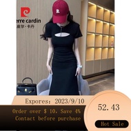 NEW Pierre Cardin（pierre cardin）Elegant Black Cut-out Fishtail Skirt for Women Summer2023New Sneaky Design Sexy Slim F