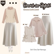 KEMEJA NEW 777 | One Set of Modern Women's 3-in-1 | Cherish Vest + Shirt + Umbrella Skirt | Stylish 