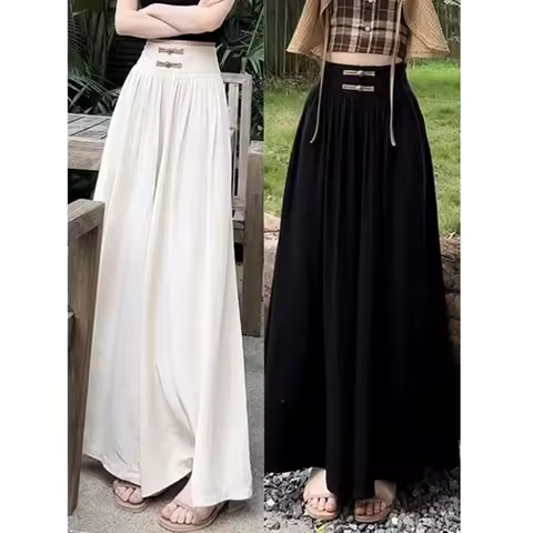 Summer Women Chinese Traditional Pants Lady Comfortable Baggy Wide Leg Straight Leg Trousers Female 