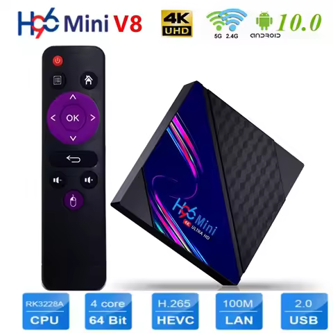 HOT H96 Mini V8 Smart TV Box Android 10.0 Quad Core 2G 16G Fast Tv Receiver Media Player 4K HD 3D Wi