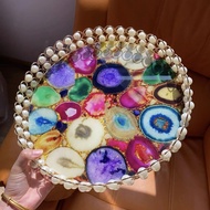 Natural Crystal Agate Piece Lucky Disc Tray Multicolor Agate Piece Stitching Home Decoration Artwork