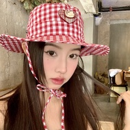 CharmingHealth Kẻ sọc cổ điển Sanrio Hello Kitty xô mũ cho phụ nữ ngọt ngào ren-up ngư dân hat mùa h