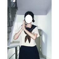 Summer Japanese JK Uniform Sailor Uniform Basic Style Middle Uniform Navy Collar Short-Sleeved Top H