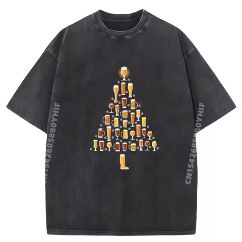 Mens Graphic Tees Beer Christmas Tree Beer Ugly Christmas Street Wear T Shirt Funny Gifts Oversized 