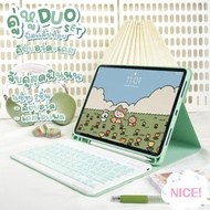 คีย์บอร์ดภาษาไทย+เคสไอแพด+เมาส์ไร้สาย แป้นพิมพ์บลูทูธ สำหรับAir11นิ้ว（ชิป-M3 ）iPadgen11 A16Pro11 Gen
