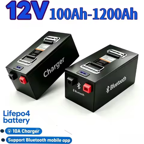 LiFePO4 12V alta capacidad 100Ah-1000Ah, equipada con sistema BMS inteligente y conexión Bluetooth. 