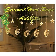 Lampu Raya RGB/Warm White Moon & Star Light Fairy Star LED Curtain String Lighting For Wedding Garla