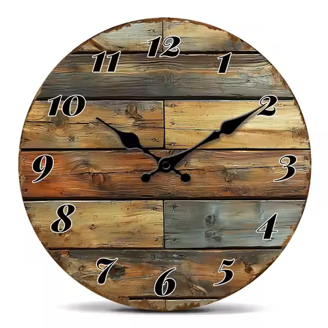 Rustic Wood Plank Design Wall Clock, Vintage Style for Farmhouse Decor
