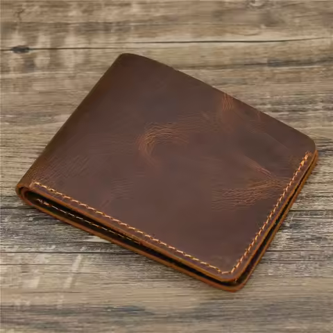 100% Leather Men's Wallet Bifold Retro Brown Wallet for Men Leather Genuine