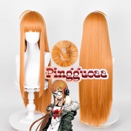 Anime Persona 5 Futaba Sakura Cosplay Wig 85cm Long Orange Yellow Hair Heat Resistant Synthetic Wigs
