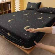 2/3pcs Black Star & Moon Pattern Bedding Set (Excluding Filler), Bedroom Bed Skirt Set, Made Of Micr