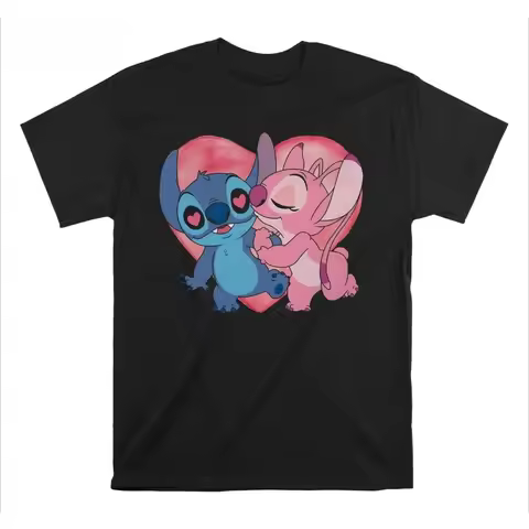Disney Men's and Women's T-shirts Stitch Angel Short-sleeved Summer and Spring Boy's Girl's Children