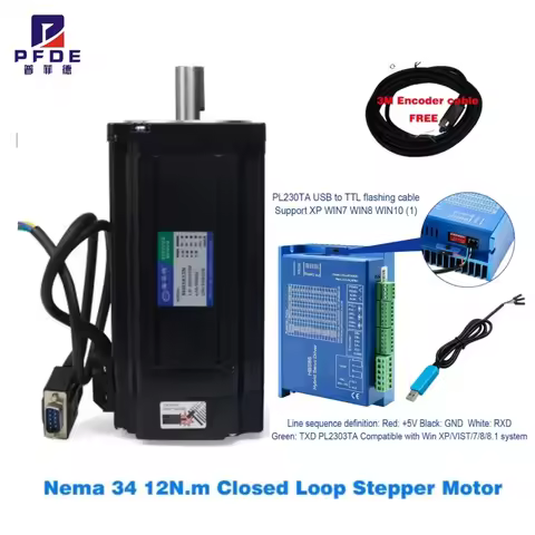 Nema 34 12N.m Closed Loop Stepper Motor Kit Hybird Servo Driver 86 2 Phase Stepper Motor HBS86H + 86