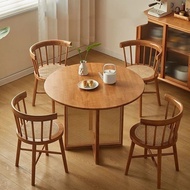 Solid Wood Rattan Dining Table Round Versatile Walnut Color Dining Table 100CM 4 pers Coffee Table
