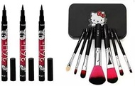 Women's & Girl's 7 Black Makeup Brushes Set with 3 Pcs 36H Waterproof Eyeliner Pencil - (Pack of 10)