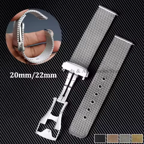20mm 22mm Milanese Mesh Steel Strap for Omega Seamaster 007 Universal Bracelet Folding Buckle Stainl