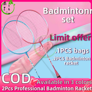 【Ready Stock】2Pcs   Badminton Racket Original Set Full Carbon Light Durable Alloy Adult Gym Fitness 