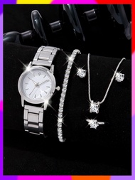 【Ready Stock】 ☢ ╫ ♫ C54 2023 new 4pcs set luxury watches set women silver fashion elegant wristwatch quartz watch ladies clock for women relogio