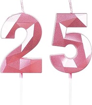 Birthday Candles Number 25 Pink - Pink Candles 3D Candles for Women Birthday Cakes, Candles for 25th