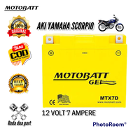 Aki kering motobatt mtx7d untuk motor yamaha scorpio, aki kering yamaha scorpio z