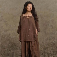 休閒復古燈籠袖寬鬆上衣 / 純色雙色可選 / 顯瘦氣質中國風款