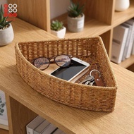 [Lovoski] Corner Basket Saving Multifunctional Imitation Rattan Triangular Shelf Basket for Farmhous