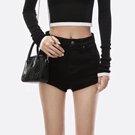 AK8E Denim Hot Pants - High Waist Stretch Black Shorts for Dancing