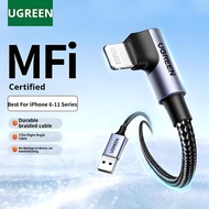 UGREEN MFI 90 degree angle 2.4A Fast Charger Cable with 480Mbps Speed Nylon Braid For 14/13/12/11