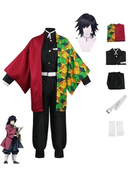 Bokerom Anime Cosplay Costume for Tomioka Giyuu Outfit Halloween Party Kimono Uniform with Wig