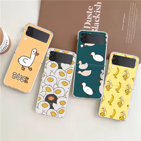 Cartoon Duck Goose Game Phone Case For Samsung Galaxy Z Flip 3 4 5 Hard Folding Clear PC Bumper For 