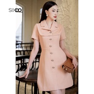 Đầm thô cổ vest dáng A SIXDO (Dark Orangish Beige Mini Raw Dress)