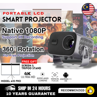 A10 Pro[360°Adjustable] Stand Portable LED Projector, Electric Focus Projector 1080P FHD, Outdoor Pr