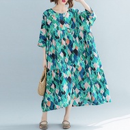 Oladivi L-9XL Oversized Clothing Women Fashion Print Cotton Linen Dress Plus Size Bohemian Maxi Long